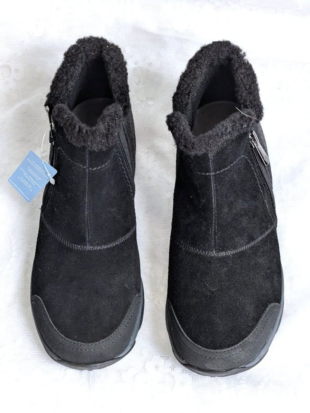 NEW Easy Spirit Embark Black Suede Side Zip Ankle Boots Size 9.5 M